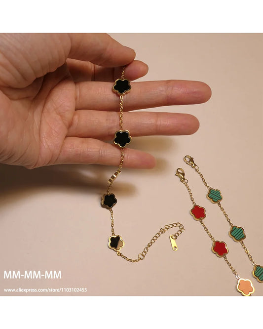 MM Luxury Flower Hand Charm Bracelet Earrings for Elegant Women Girls 2023 Clover Jewelry High Quality Stainless